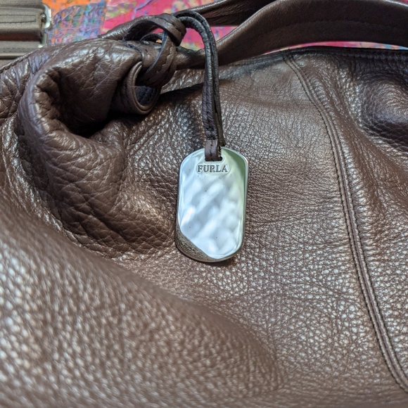 Brown leather Furla 2 way crossbody bag purse - Picture 8 of 9